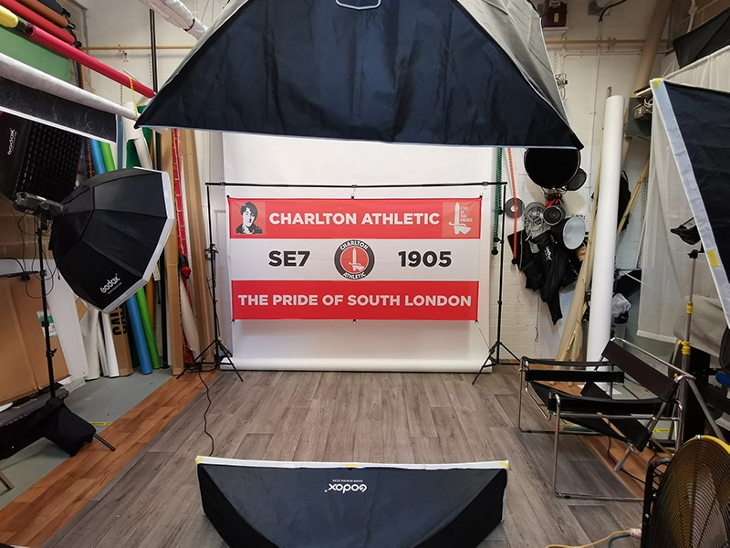 Football supporters flags product photography studio set up
